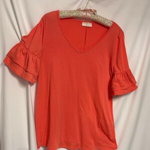 Bobbie Brooks Coral Ruffle Sleeve Tee SZ M